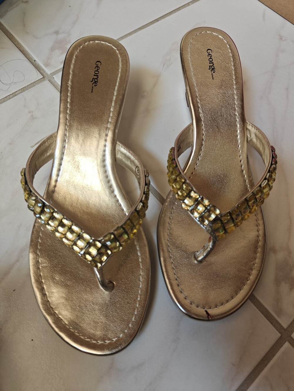 George Metallic Gold Jeweled Thong Sandals - Women